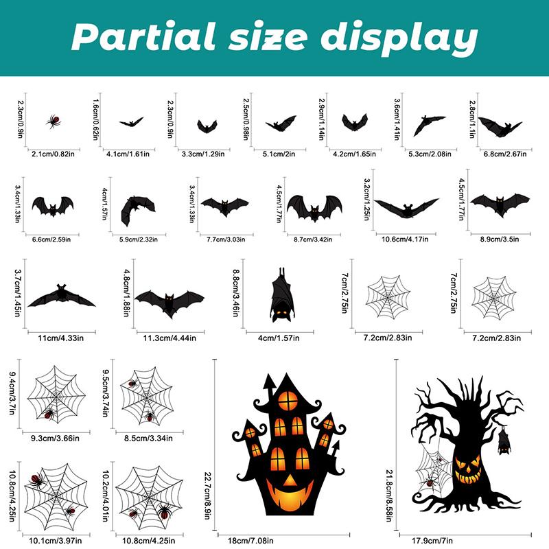 4 Halloween Haunted House Bat Window Stickers Halloween Party Home Window Glass Refrigerator Door Holiday Decoration Stickers