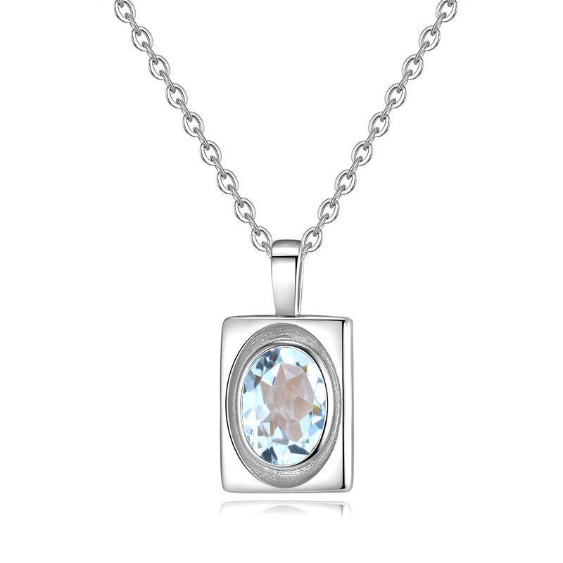 S925 Sterling Silver Necklace Women's Oval Natural Citrine Amethyst Pendant Garnet Peridot Clavicle Chain
