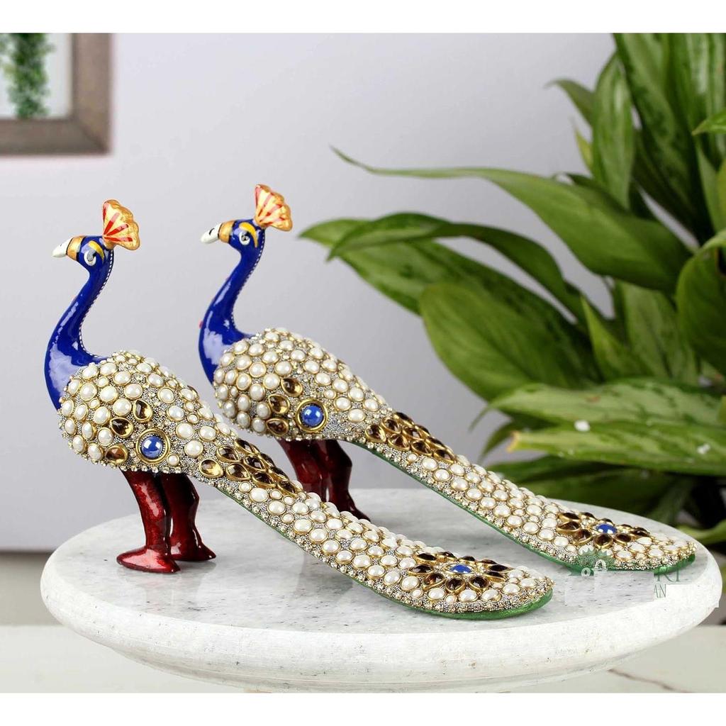 Metal Stone Work Peacock Statue Showpiece Decorative Figurine for Home Living Room Office Bedroom Decor,