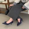 2025 Autumn New Pointed Suede Bow Retro High Heels Women's Fashion Thin Heel Commuter Shoes