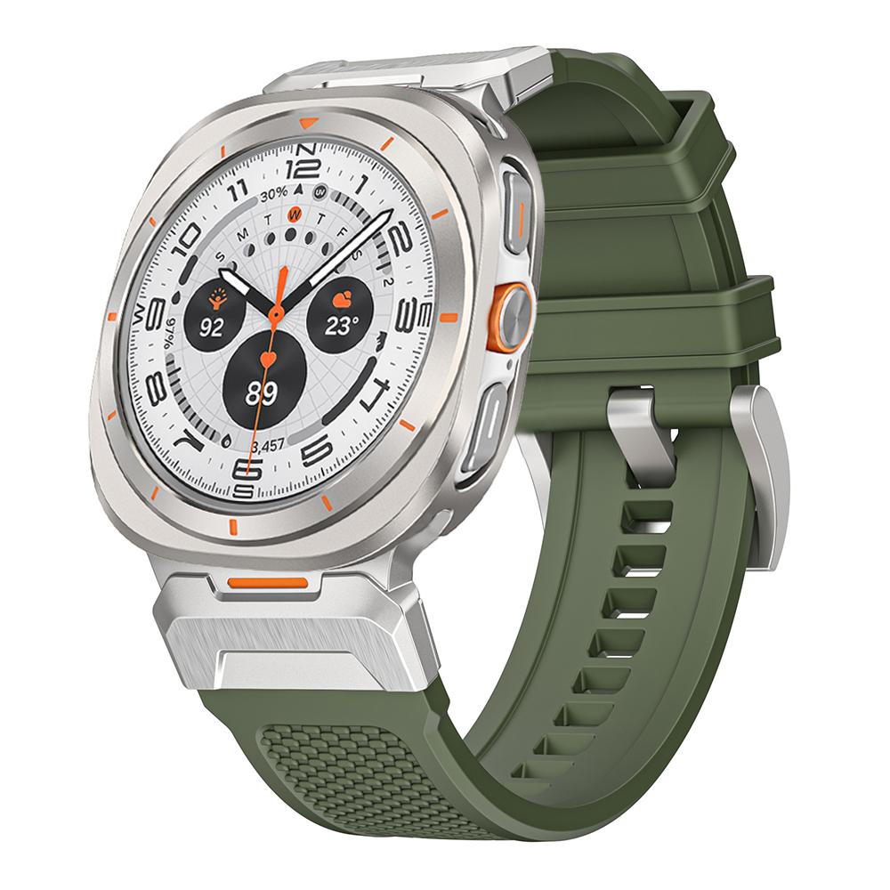 

Силиконовый Ремешок+Чехол для Samsung Galaxy Watch Ultra 47мм Спортивный Мужской Ремешок для Samsung Galaxy Watch7 Ultra Браслет Correa Браслет на Запястье Galaxy Ultra 47mm зеленый цвет-серебро