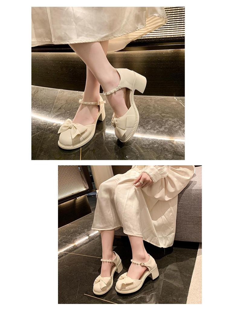 French Mary Jane Leather Bow Flats - Spring/Summer 2025 Pearl Strap Fairy Style Women's Shoes