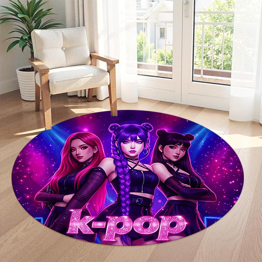 Kpop Round Office Rug Design for Outdoor Decorate Room Game Room Balcony Antislip Round Carpet Anime Office Decor Best for Christmas