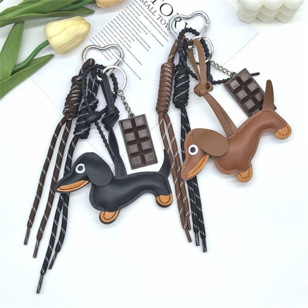 Hanging Ornament Dachshund Keychain Braided Rope Dog Keyring Dachshund Pendant Car Keyring