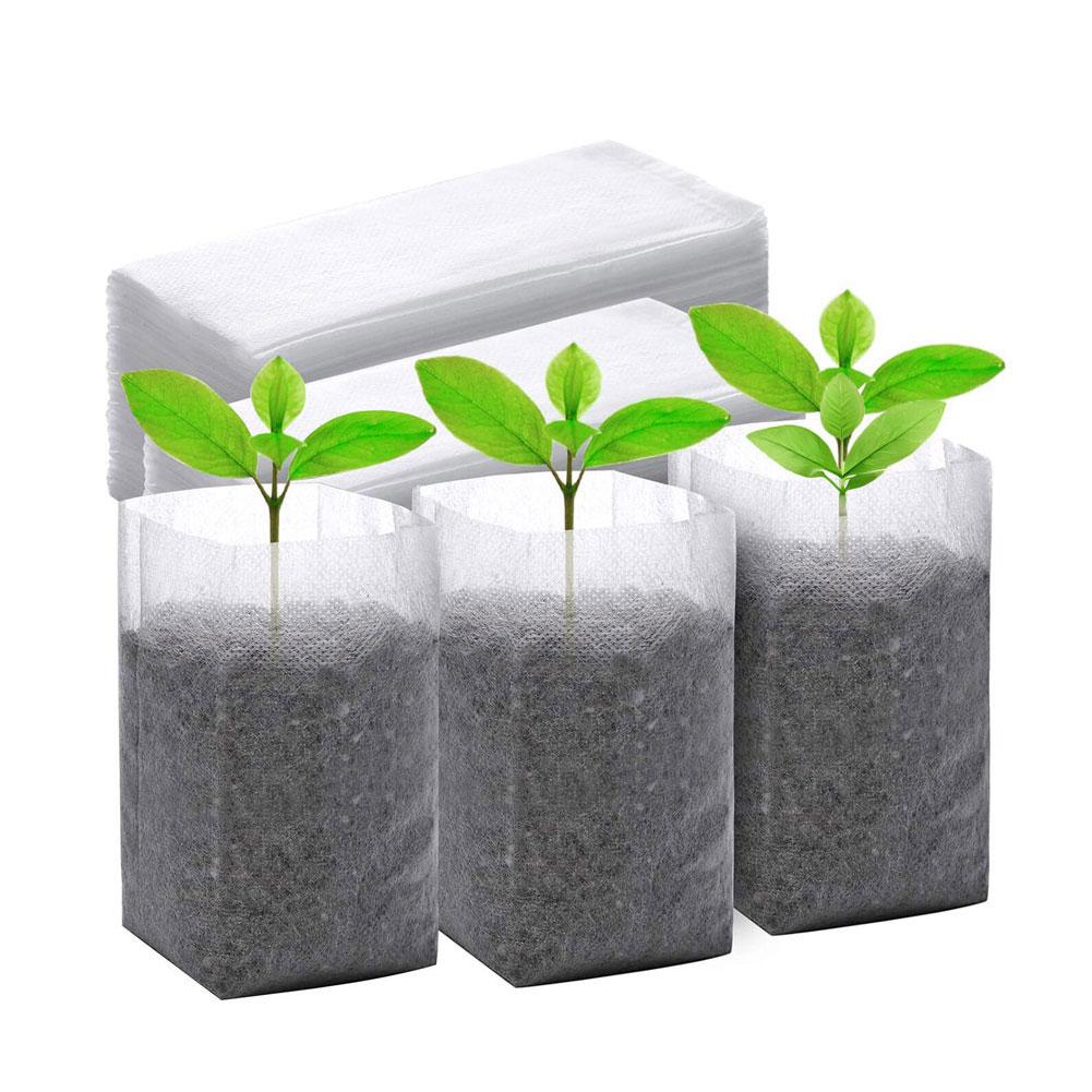 100pcs Biodegradable Nonwoven Nursery Bags Seedling Grow Pots Eco-Friendly Breathable Plant Bags for Garden Greenhouse Transplanting