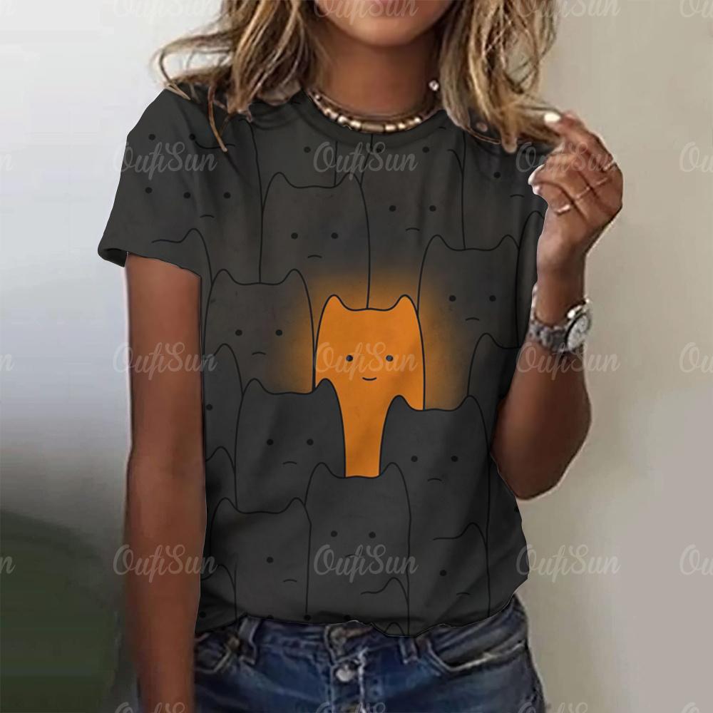 

Женская футболка с забавным принтом и рисунком кота, повседневная футболка с коротким рукавом, повседневные топы для женщин, одежда 3XL