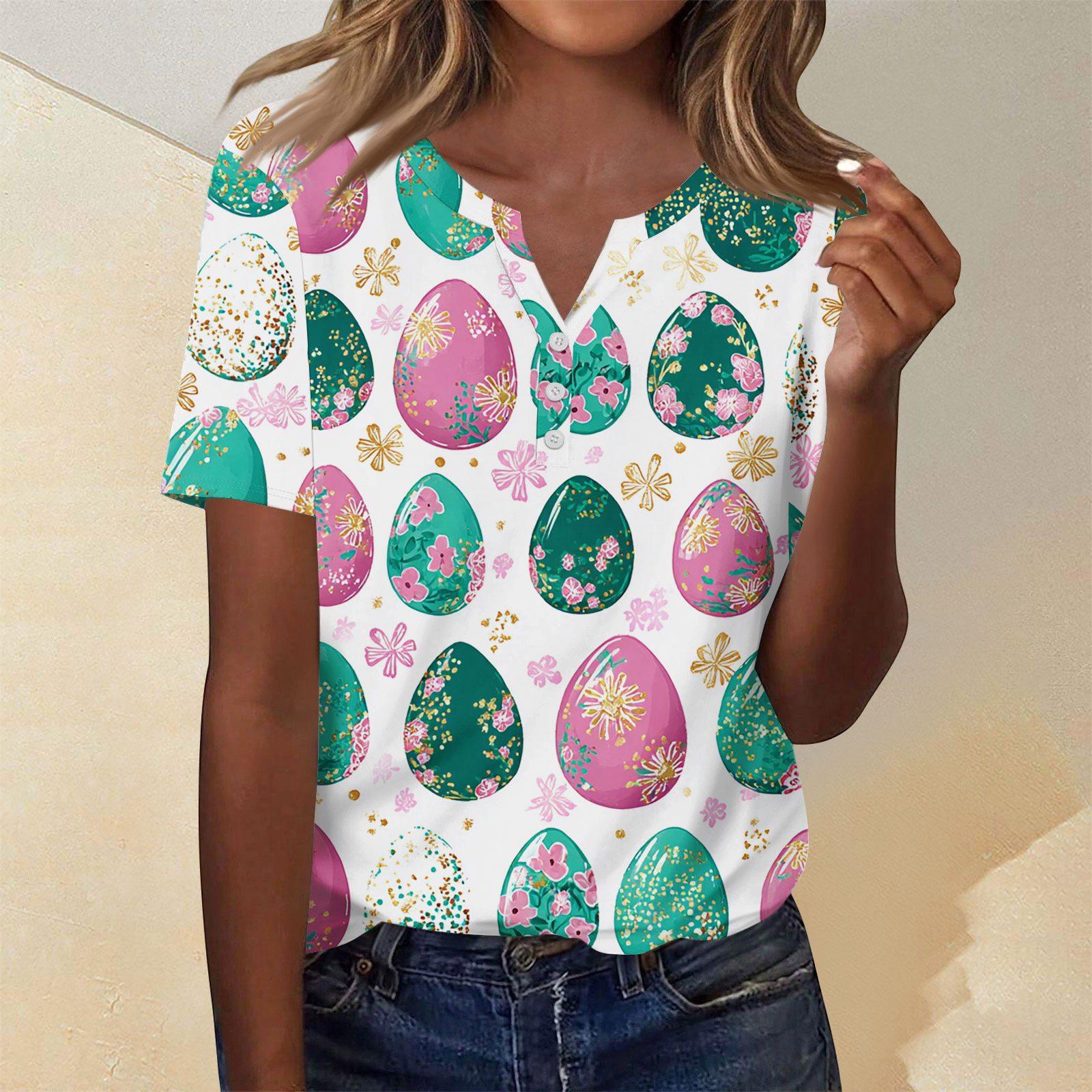 

Women s Fashion Casual Color V-Neck Decorative Button Three-Quarter Sleeve T-Shirt Top M фіолетовий
