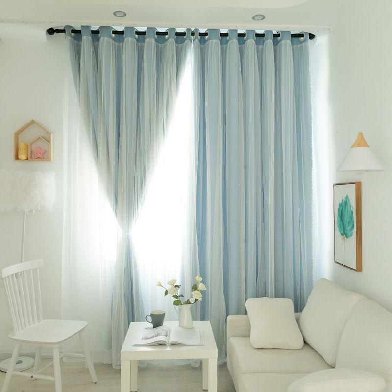 Double Layer Blackout Curtains, Girly Cream Style, Fabric and Gauze, for Bedroom and Dormitory, Sun Protection and Heat Insulation
