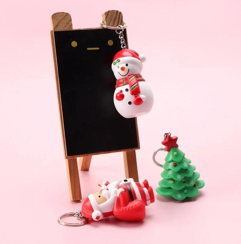 Santa Claus Christmas Snowman Christmas Tree LED Sounding Luminous Keychain Pendant Christmas Creative Gifts