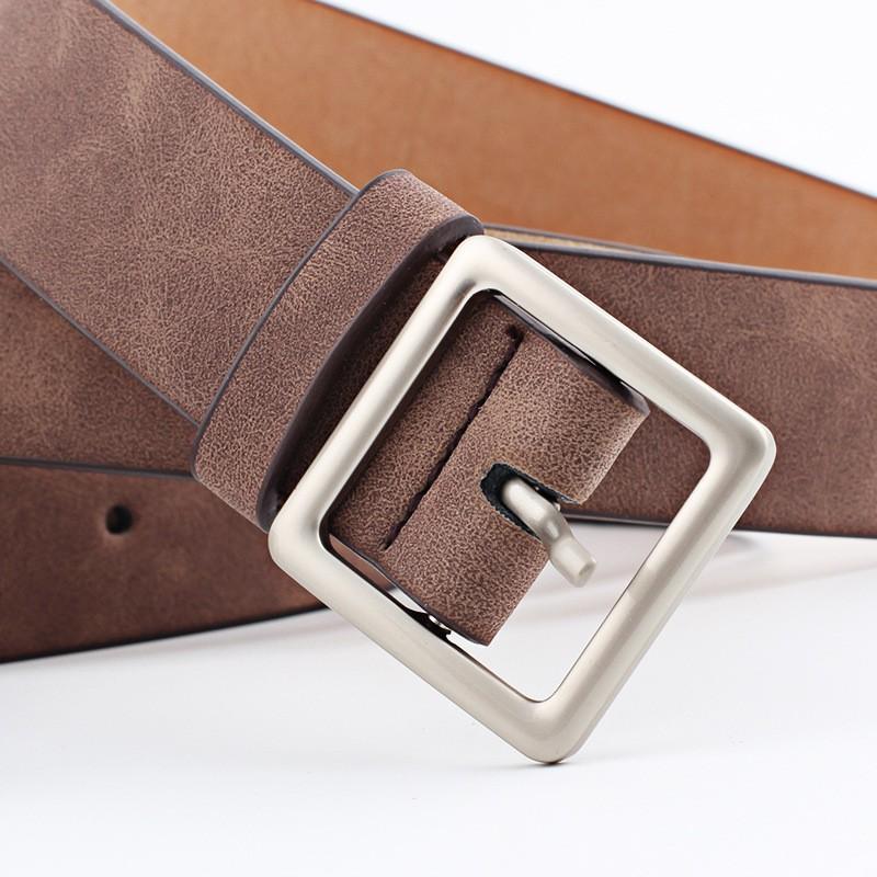 Womens Square Buckle PU Belt In Minimalist Streetwear Style Adjustable Waistband Casual Outfits Coffee White Beige Pink