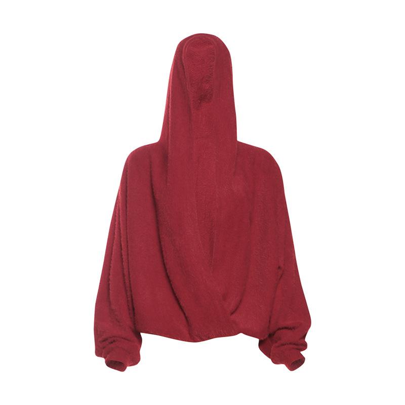 

European and American style autumn new women s clothing fashion Spice Girls street versatile loose long-sleeved hooded knitted top women S красный