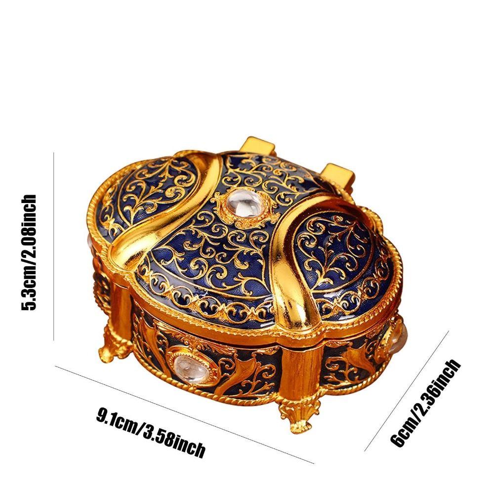 Oval Shape Trinket Box Relief Design Jewelry Storage Case Jewelry Organizer  For Girls