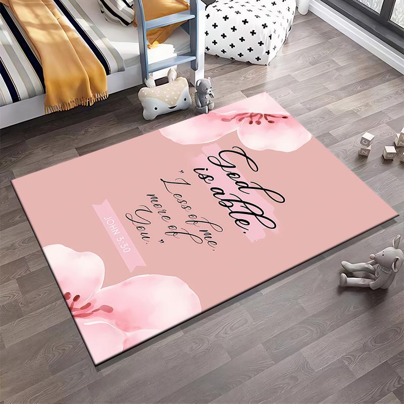 "Floral Christian Quote Rug" Non-slip Rug Suitable for Living Room and Bedroom Sofas.