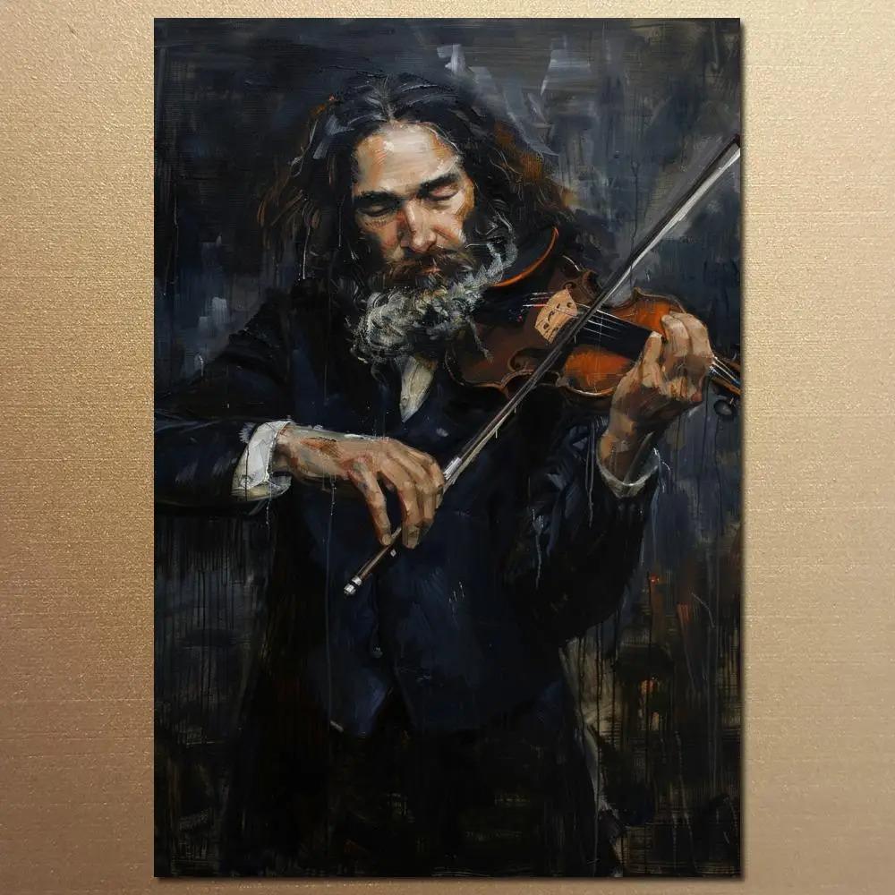 Stampa su Tela Hasidica Arte da Parete Grande Giudaica Uomo Ebreo che Suona Musica Poster HD Immagine Stampata Soggiorno Moderno Decorazione per la Casa