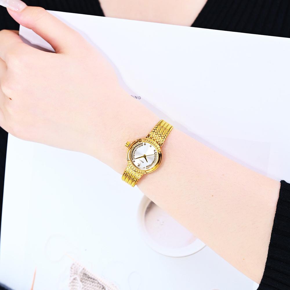 Yalalusi Gold Women Watch Luxury Diamond Quartz Wristwatch Fashion Milan Mesh Band Elegant Ladies Dress Watch Gift NEW