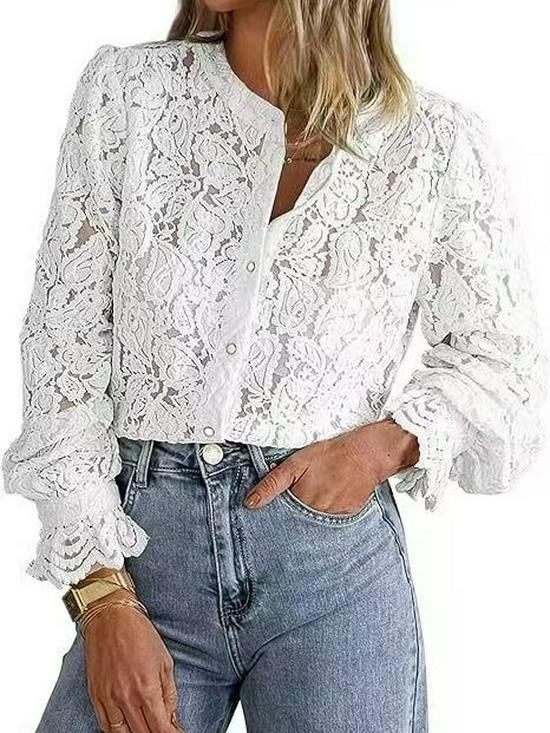 2025 European & Korean Elegant Lace Long Sleeve Button-Up Women's Shirt for Spring/Summer Fashion