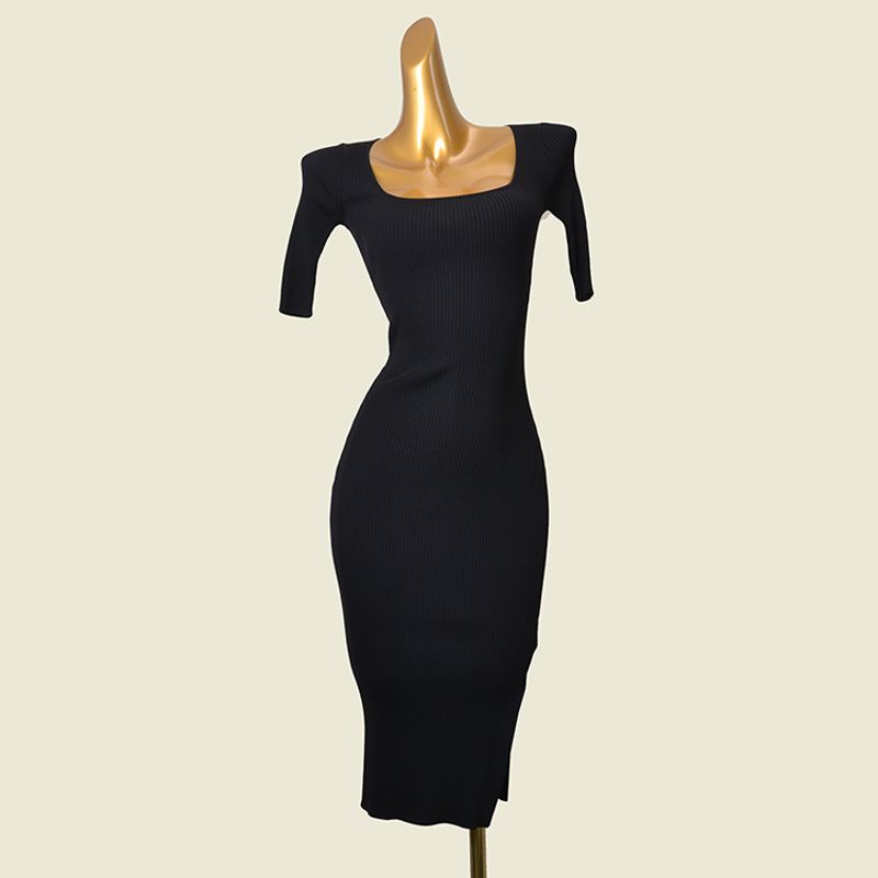 

Elegant Retro Ice Silk High Elasticity Side Split Dress Elegant Black(Good quality) XS