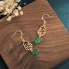 Creative National Tide Style Fu Lu Gold-Plated Stud Earrings with Chalcedony Jasper Gourd for Women