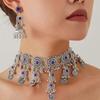 Elegant Retro Rhinestone Floral Tassel Necklace & Earrings Set