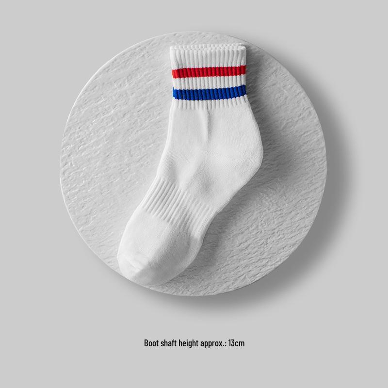 Men's Mid-Calf Striped Academy Style Cotton Socks for Autumn/Winter Sports