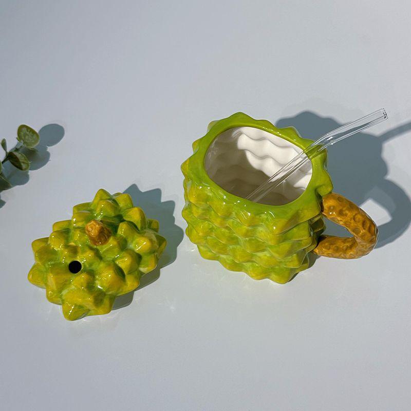 Tazza Strana Fatta a Mano Ananas e Durian con Cannuccia, Divertente Tazza in Ceramica da Celebrità di Internet, Regalo di Compleanno per Studenti Drinkware