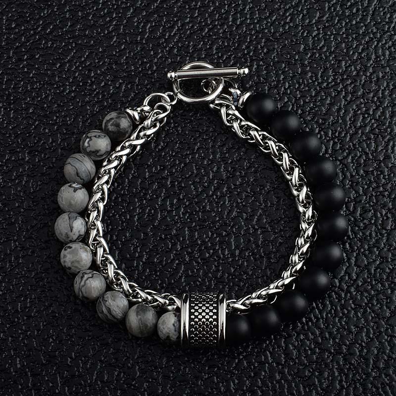 1 Stück Herren Armband aus mattem Edelstahl mit Tigerauge Stein Armband - Herren Schmuck Armband