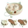 Decorative Pet Sleeping Basket Handwoven Cotton Rope Cat Bed, Scratchable Indoor Basket, Hand Woven Bed for Small Pets Breathable Round
