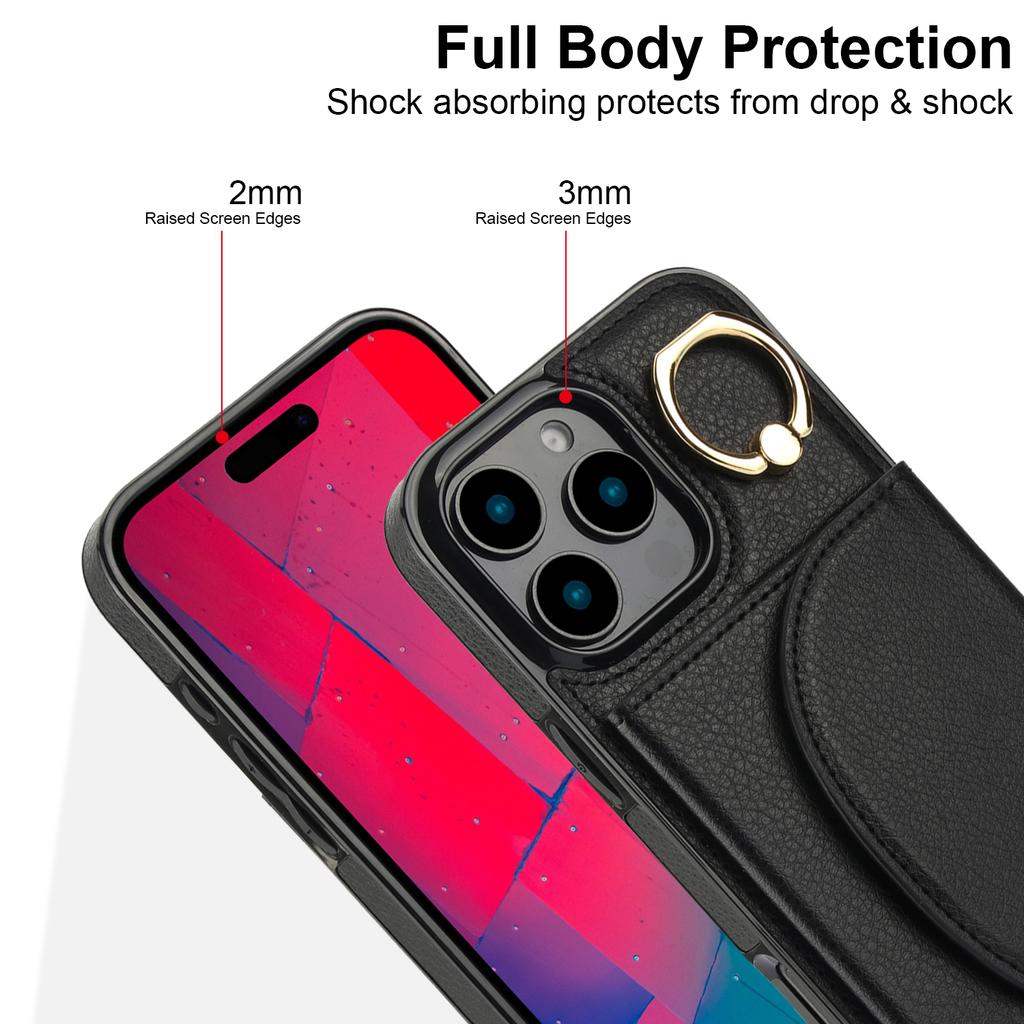 For iPhone 16 Pro Max Case RFID Blocking Wallet Kickstand Leather+TPU Phone Cover