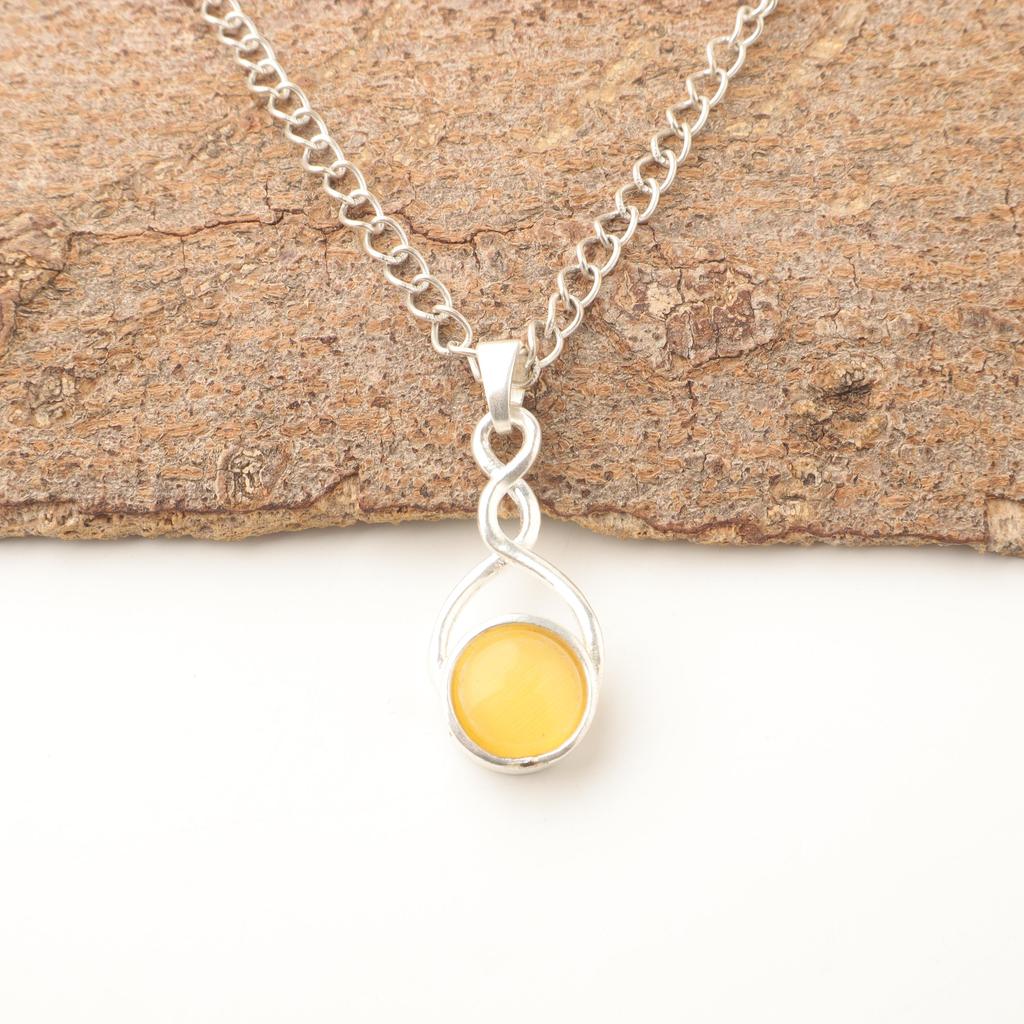 Yellow Cat's Eye 925 Sterling Silver Pendant, Handmade Gorgeous Silver Jewelry, Beautiful Cat's Eye Gemstone Jewelry For Gift