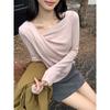 Spring and Autumn Gentle Style Slim Long Sleeve T-Shirt Women's Irregular Twist Slim Top