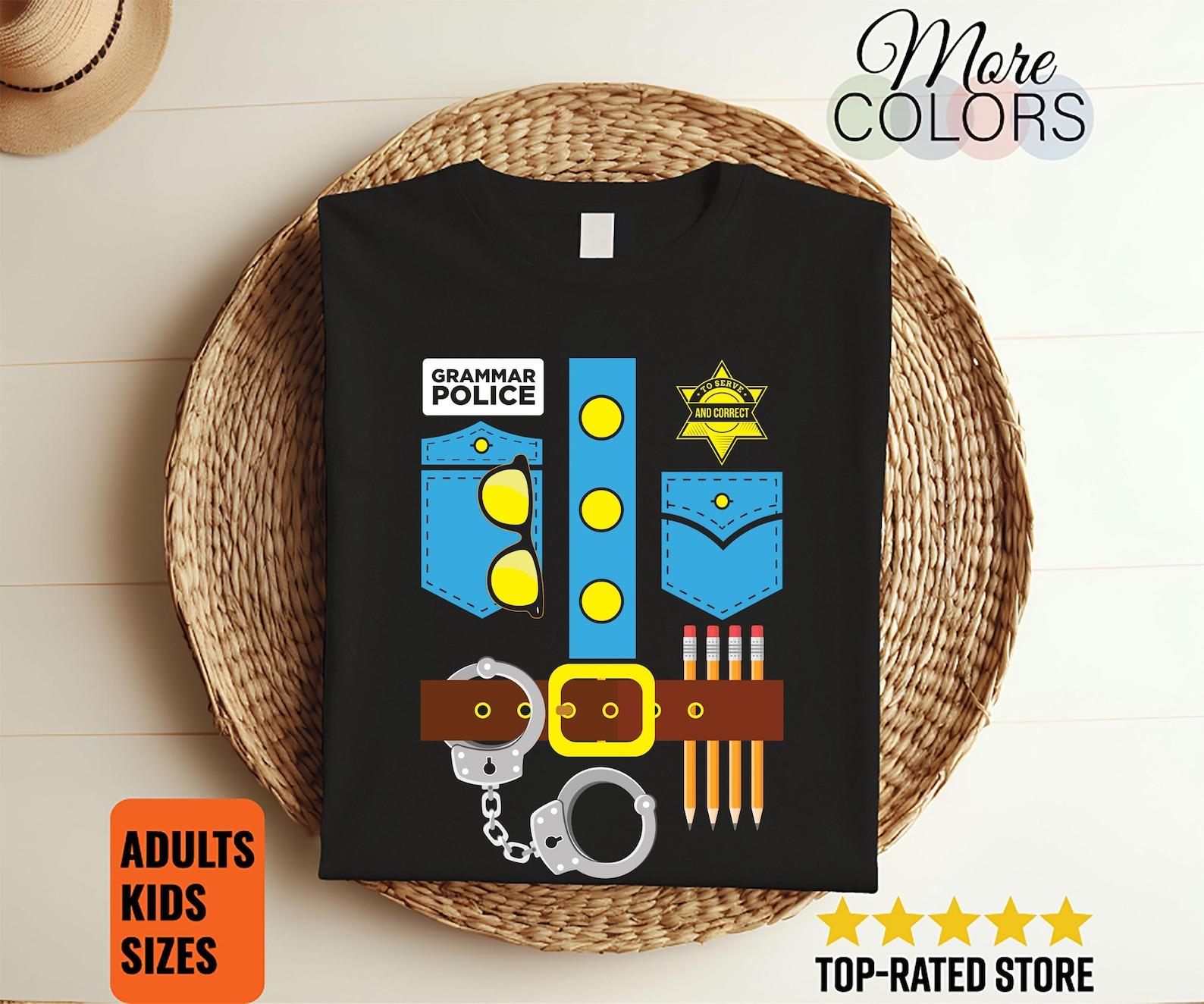 Grammar Police Funny Halloween Costume T-Shirt, Birthday Party Present Present, Kids Youth Boys Girls Child, Cop Officer Halloween Costume, 140