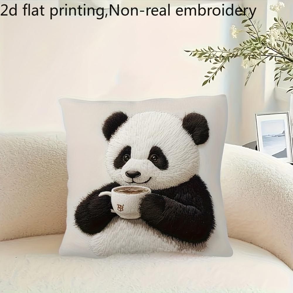 2D flach- Niedlicher Panda trinkt Kaffee Kissenbezug Weiche dekorative Kissenhülle für Zuhause Wohnzimmer Schlafzimmer Sofa