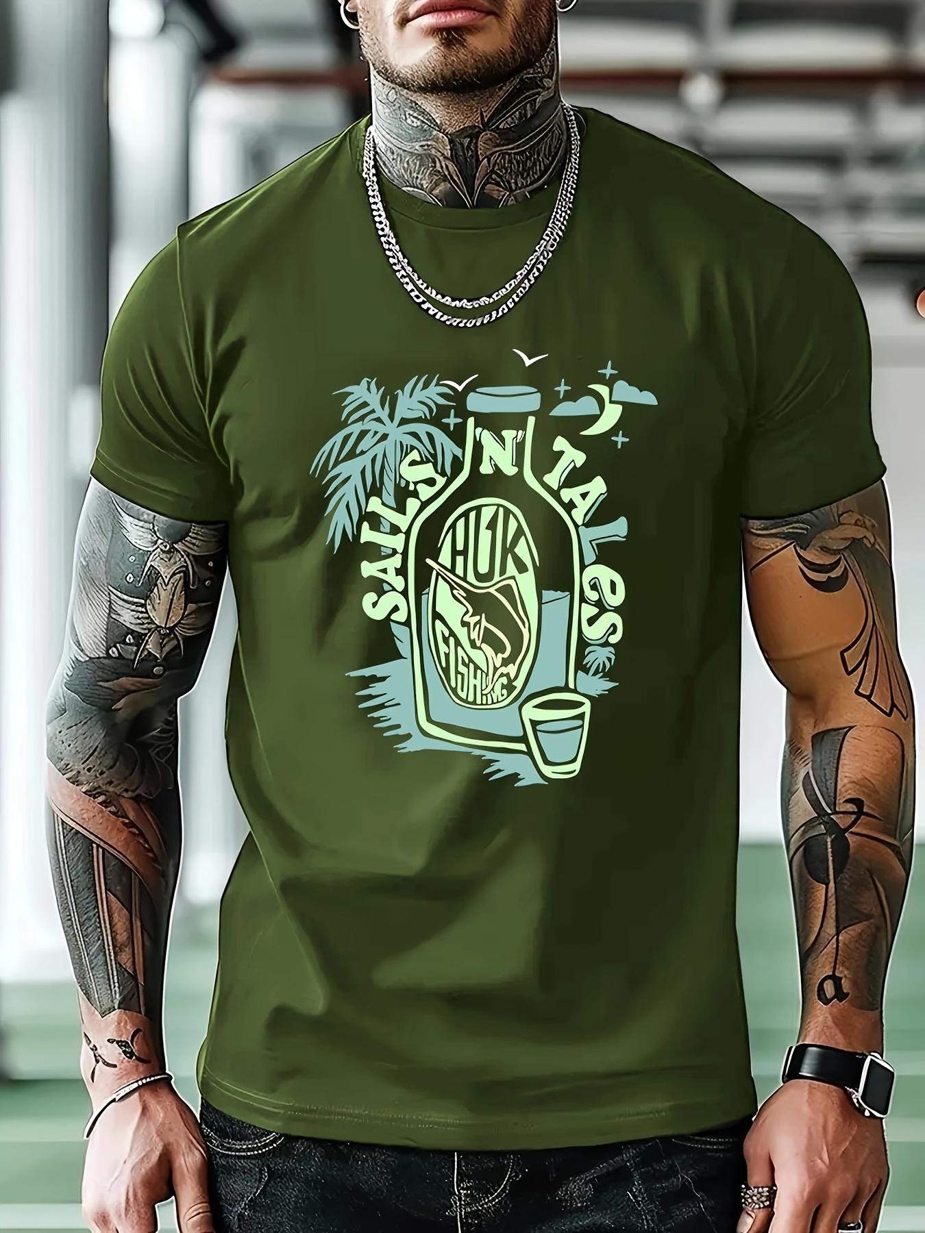 Summer Graphic T-shirt - Comfortable Round Neck Short Sleeve Tee with Vibrant Palm Tree & Surfboard Design XXXL