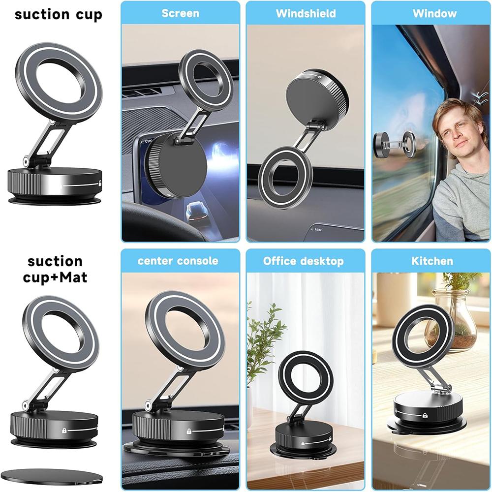 Vacuum magnetic phone holder, Magsafe suction cup phone holder, 360 ° adjustable magnetic phone holder, pocket sized foldable