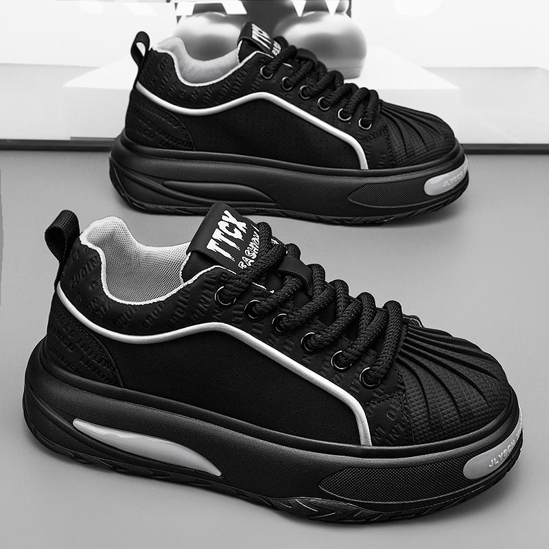 

Shell toe autumn leather sports black board shoes thick-soled trendy shoes 39 standard athletic fit чёрный