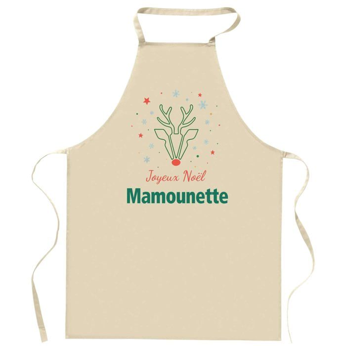 Tablier de cuisine - Joyeux Noël Mamounette - Motif Cerf - Coton résistant - Impression française