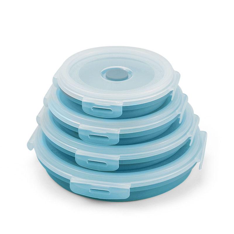 Round Foldable Silicone Lunchbox: Microwave & Refrigerator Safe Food Storage Container 350ml