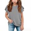 Girls' Cotton Linen Casual Short-Sleeve Top, Solid Color, Round Neck - 2025 Summer Collection