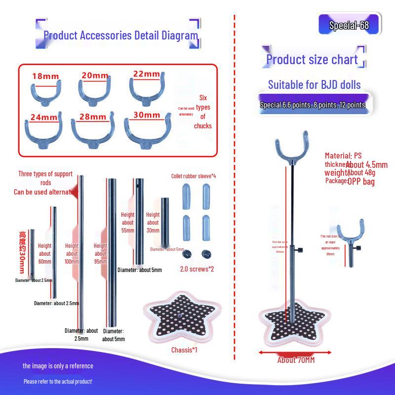 BJD Doll Adjustable Stand for 6, 8, 12-Point Figures