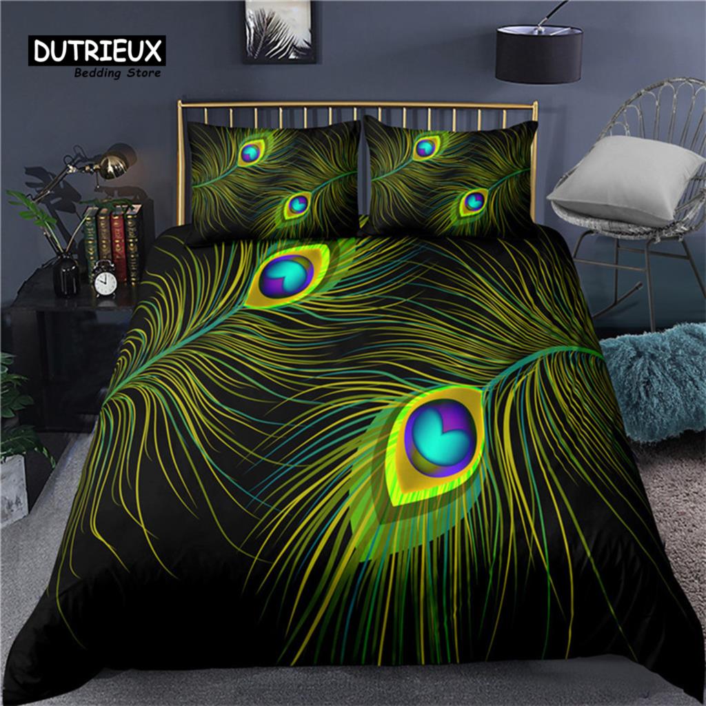 Colorful Peacock Duvet Cover Double King Queen Size Soft Peacock Feathers Bedding Set Microfiber Quilt Cover For Kids Girl Boys