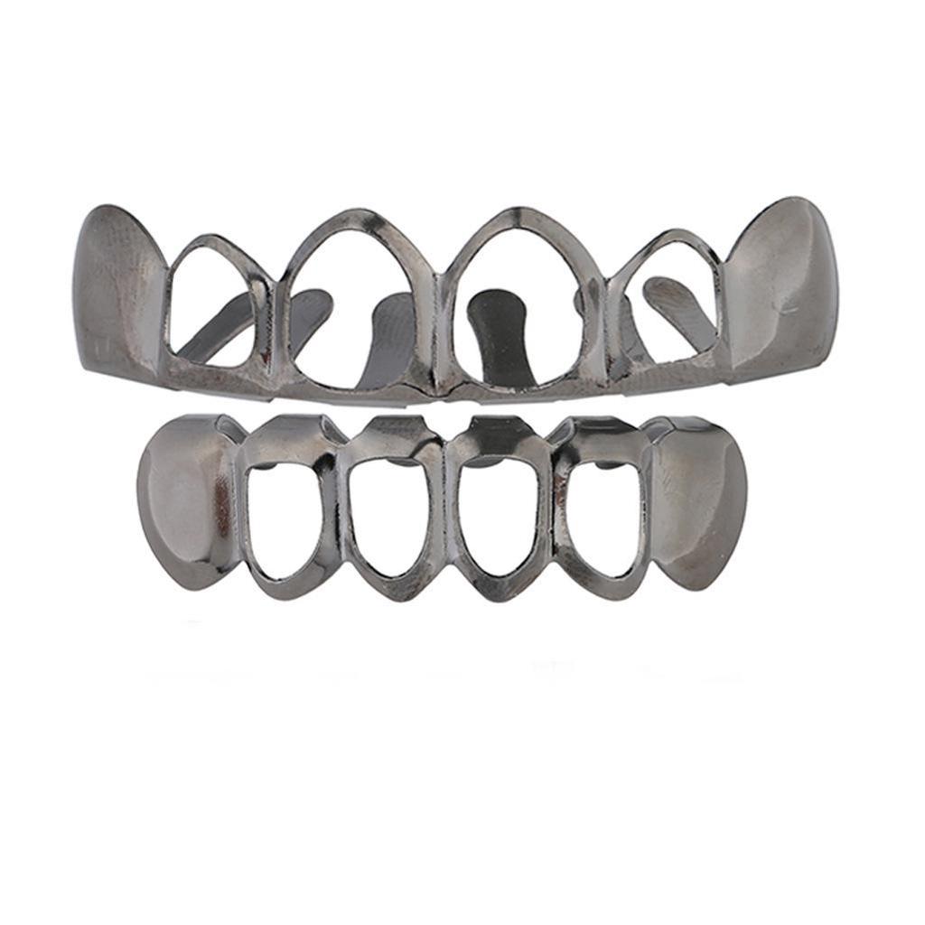 Cross-Border Trend: Gold Plated Hollow Six-Tooth Flat Fake Teeth for Halloween Costume & Hip Hop Grillz