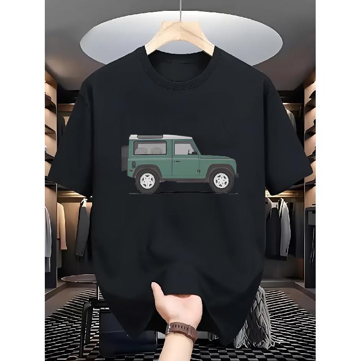 Men'S Heavyweight 180gsm 100% T-Shirt - Soft Breathable SUV & Off-Road Vehicle Print, Loose Fit Round Neck Casual Tee for Outdoor Adventure & Casual