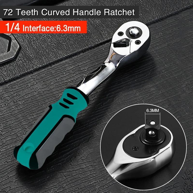 72 Teeth Drive Swivel Ratchet Wrench 1/4" 3/8" 1/2" Steel High Torque Ratchet Wrench Socket Quick Release Wide Used Hand Tools