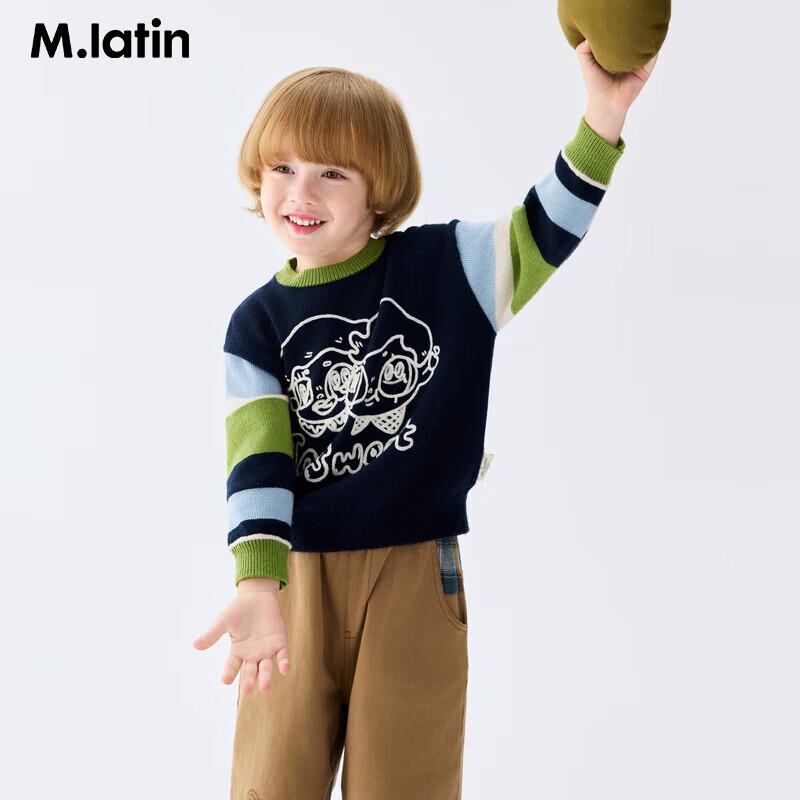 M.Latin Boys  Color-Block Striped Sleeve Round Neck Sweater 100cm