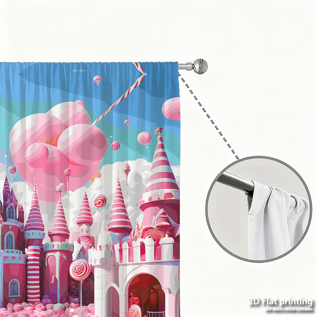 Piece Set High Definition Digital Printed Curtainspink Candy Castle Fantasy Colorful Cartoon Stylehome Decoration Style Curtains Made Of Polyester