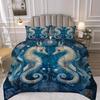 Latacaca 3pcs Elegant Seahorse Quilt Set - Underwater Theme Bedding Set with 1 Quilt & 2 Pillowcases Machine Washable Polyester