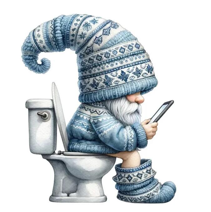 5D DIY Diamond Painting New 2024 Diamond Embroidery Gnome On The Toilet Newspaper Mosaic Jewelry Cross Stitch Home Decoration