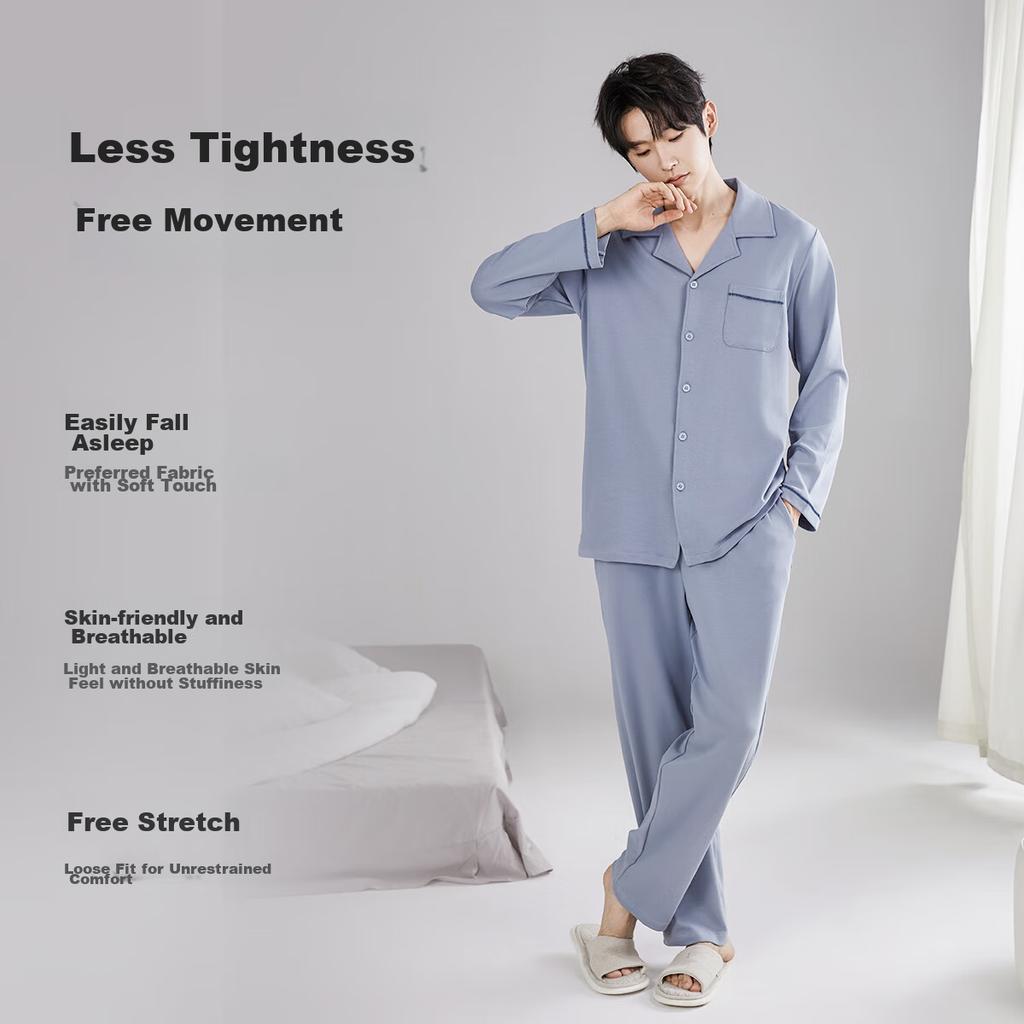MIIOW [Tencel Lyocell] Men's Pajamas, Spring And Autumn All-Season Air Conditioning Wear, Anti-Mite Antibacterial Comfortable Sleep Loungewear