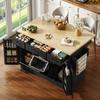 Isola Cucina Mobile con Piano di Lavoro Pieghevole, Armadietto, Credenza con Porta Spezie, Cassetto e Ruote, 120 x 45 (70) x 87 cm
