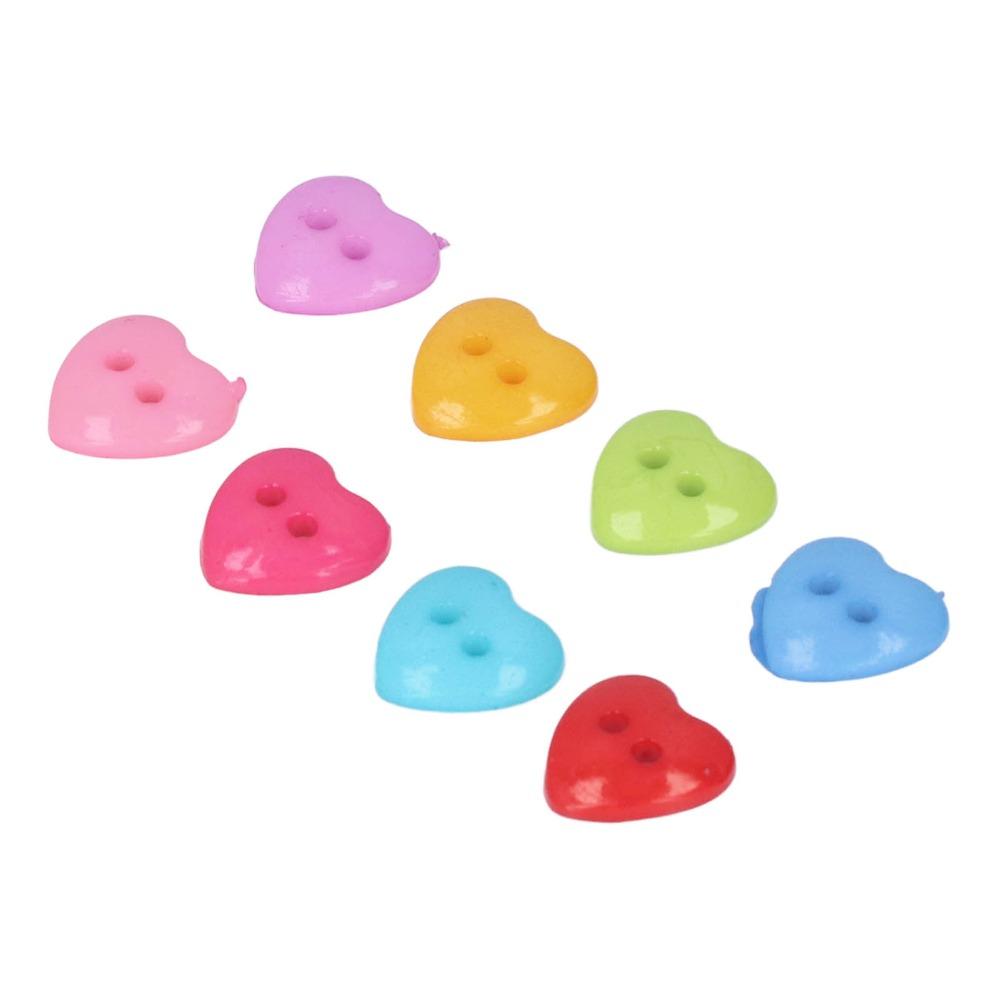 200pcs Multicolor Heart Shaped Buttons 2 Holes Resin Heart Buttons Decorative Buttons  For Sewing